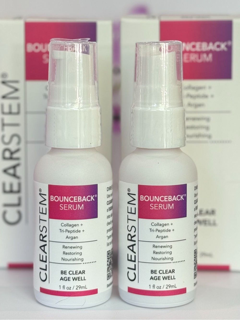 CLEARSTEM Bounceback Serum Duo 2 x 1oz New Sealed Collagen Peptide